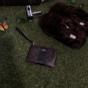 Coach Dark Brown Wristlet with Black Accent